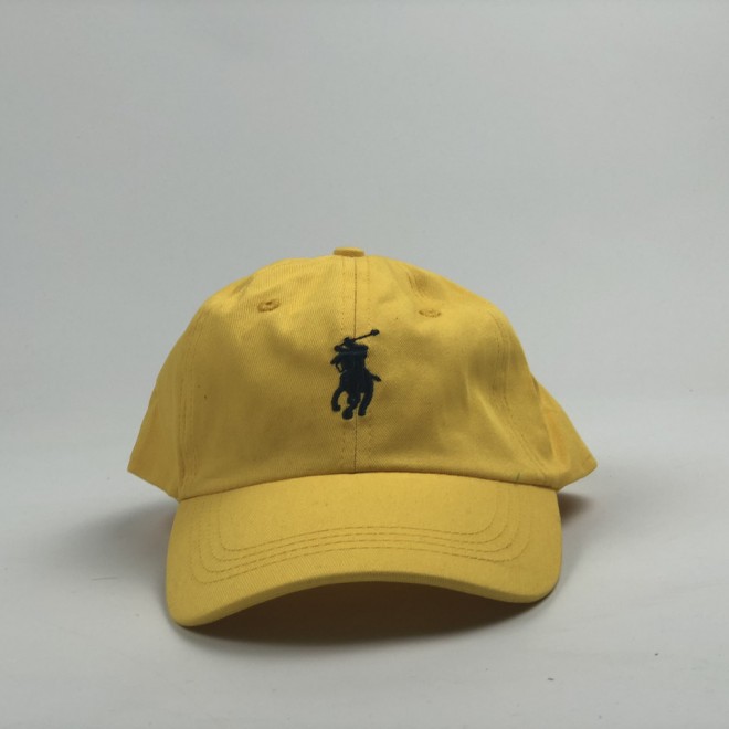 Кепка бейсболка Polo Ralph Lauren (желтая с черным лого) с кожаным ремешком