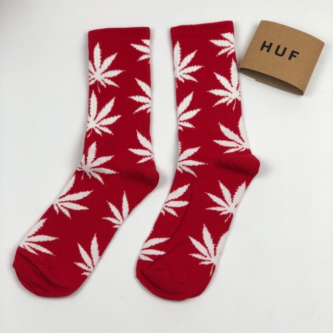 Носки HUF Plantilife - высокие -  красные (белый лист)