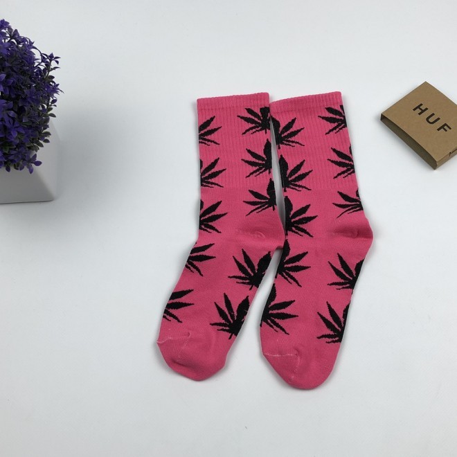 Носки HUF Plantilife - высокие -  розовые (черный лист) копия