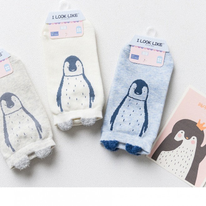 Носки Caramella - низкие 10832 белые, пингвин, с ушками