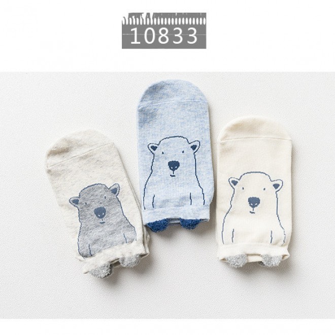 Носки Caramella - низкие 10833 - белые, мишка, с ушками