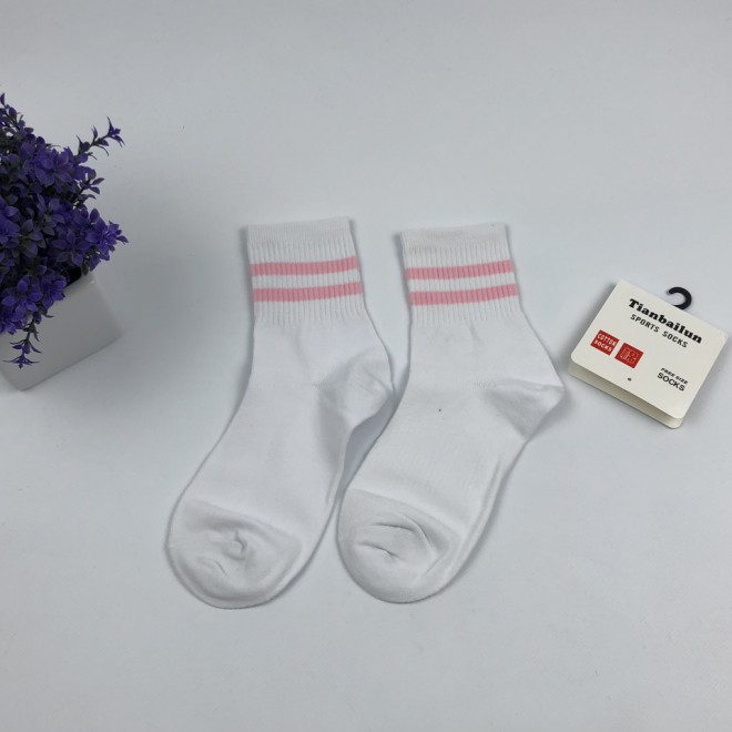Носки Tianbailum Две Полосы (белые, розовые полосы)