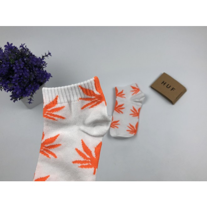 Носки HUF Plantlife низкие - Белые  (оранжевый лист)